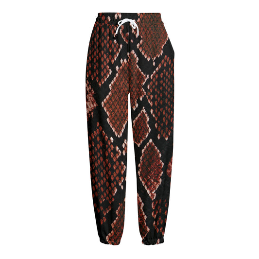 Brick Red Python Snakeskin Print Fleece Lined Knit Pants