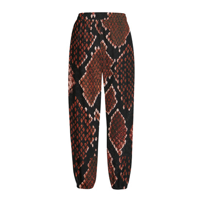 Brick Red Python Snakeskin Print Fleece Lined Knit Pants