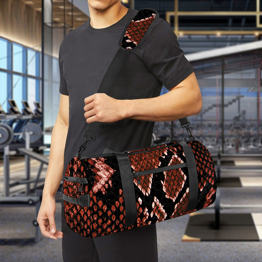 Brick Red Python Snakeskin Print Gym Bag