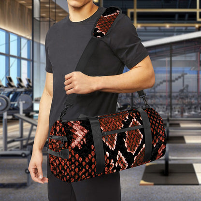 Brick Red Python Snakeskin Print Gym Bag