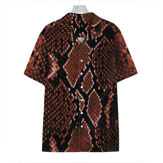 Brick Red Python Snakeskin Print Hawaiian Shirt
