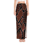 Brick Red Python Snakeskin Print High Slit Maxi Skirt