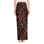 Brick Red Python Snakeskin Print High Slit Maxi Skirt