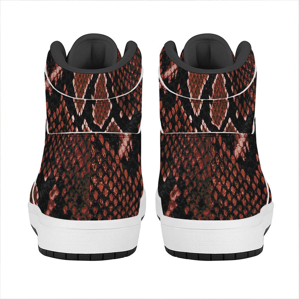 Brick Red Python Snakeskin Print High Top Leather Sneakers
