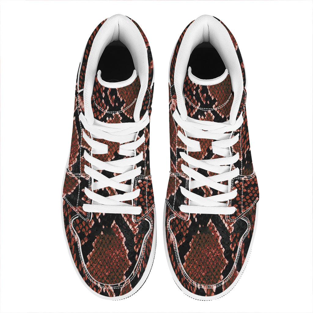 Brick Red Python Snakeskin Print High Top Leather Sneakers