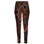 Brick Red Python Snakeskin Print High-Waisted Pocket Leggings
