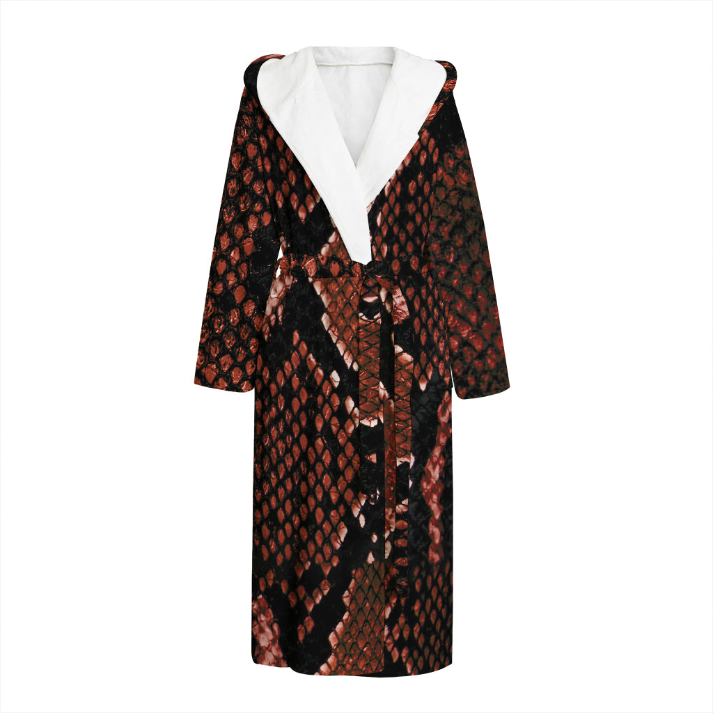 Brick Red Python Snakeskin Print Hooded Bathrobe