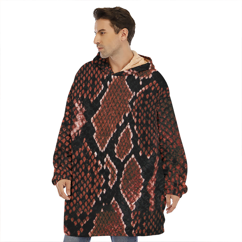 Brick Red Python Snakeskin Print Hoodie Blanket