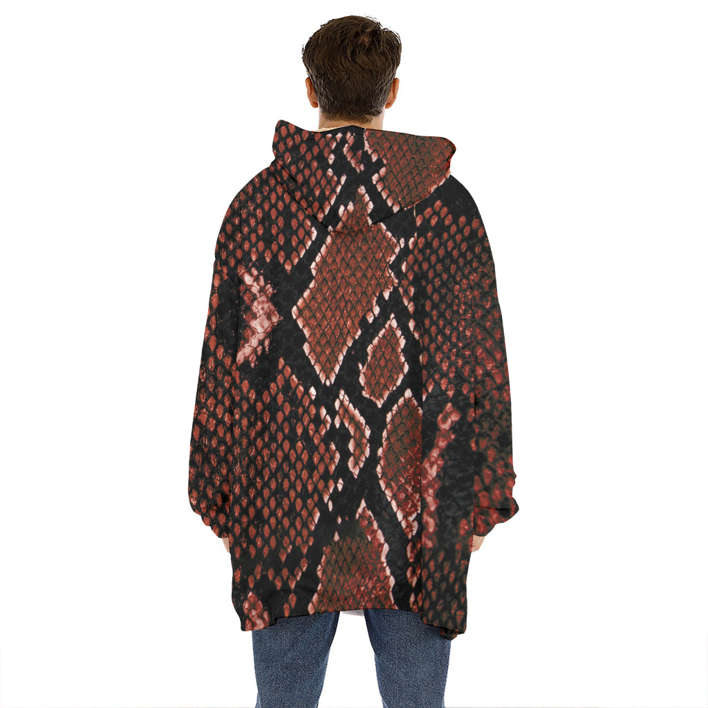 Brick Red Python Snakeskin Print Hoodie Blanket