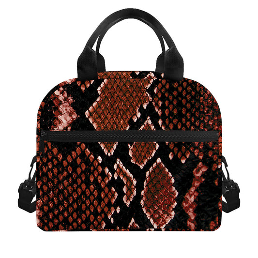 Brick Red Python Snakeskin Print Insulated Lunch Bag