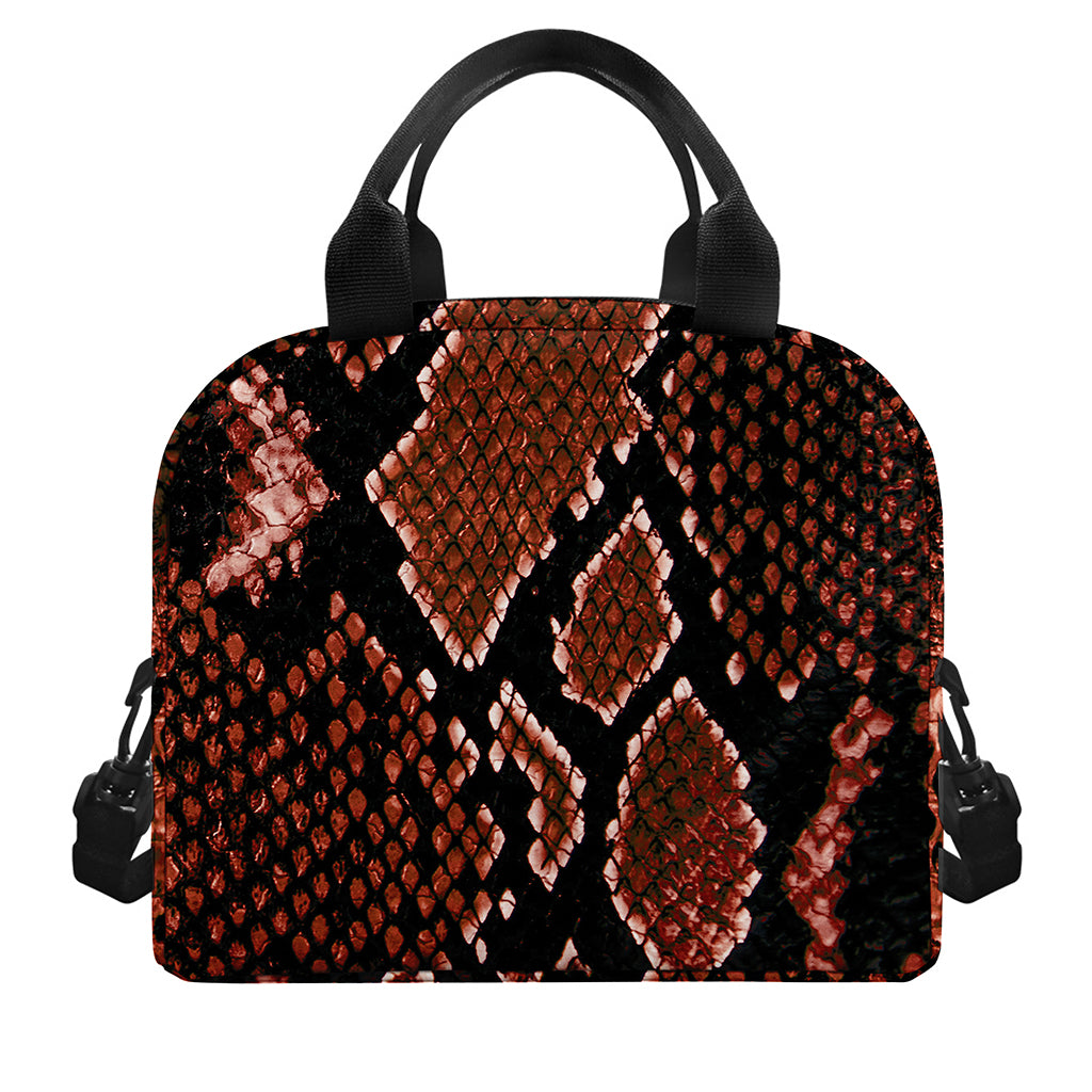 Brick Red Python Snakeskin Print Insulated Lunch Bag