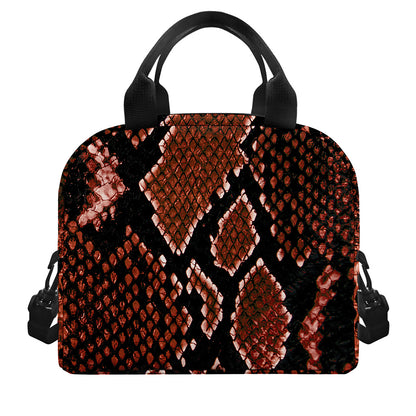 Brick Red Python Snakeskin Print Insulated Lunch Bag