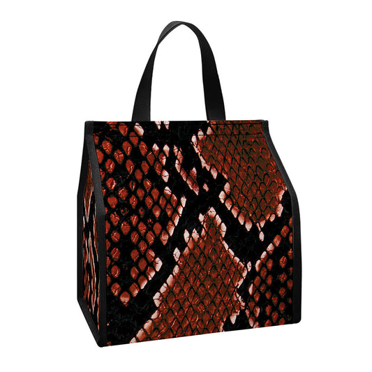 Brick Red Python Snakeskin Print Insulated Lunch Tote