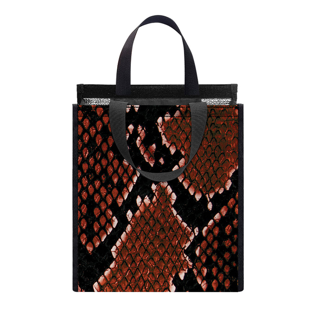 Brick Red Python Snakeskin Print Insulated Lunch Tote