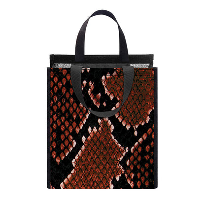 Brick Red Python Snakeskin Print Insulated Lunch Tote