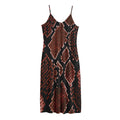 Brick Red Python Snakeskin Print Jersey Midi Cami Dress