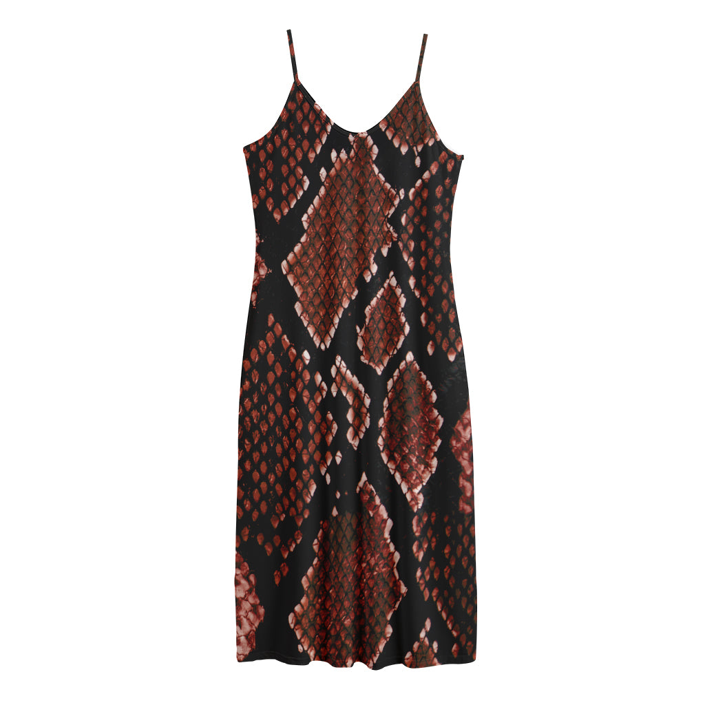 Brick Red Python Snakeskin Print Jersey Midi Cami Dress