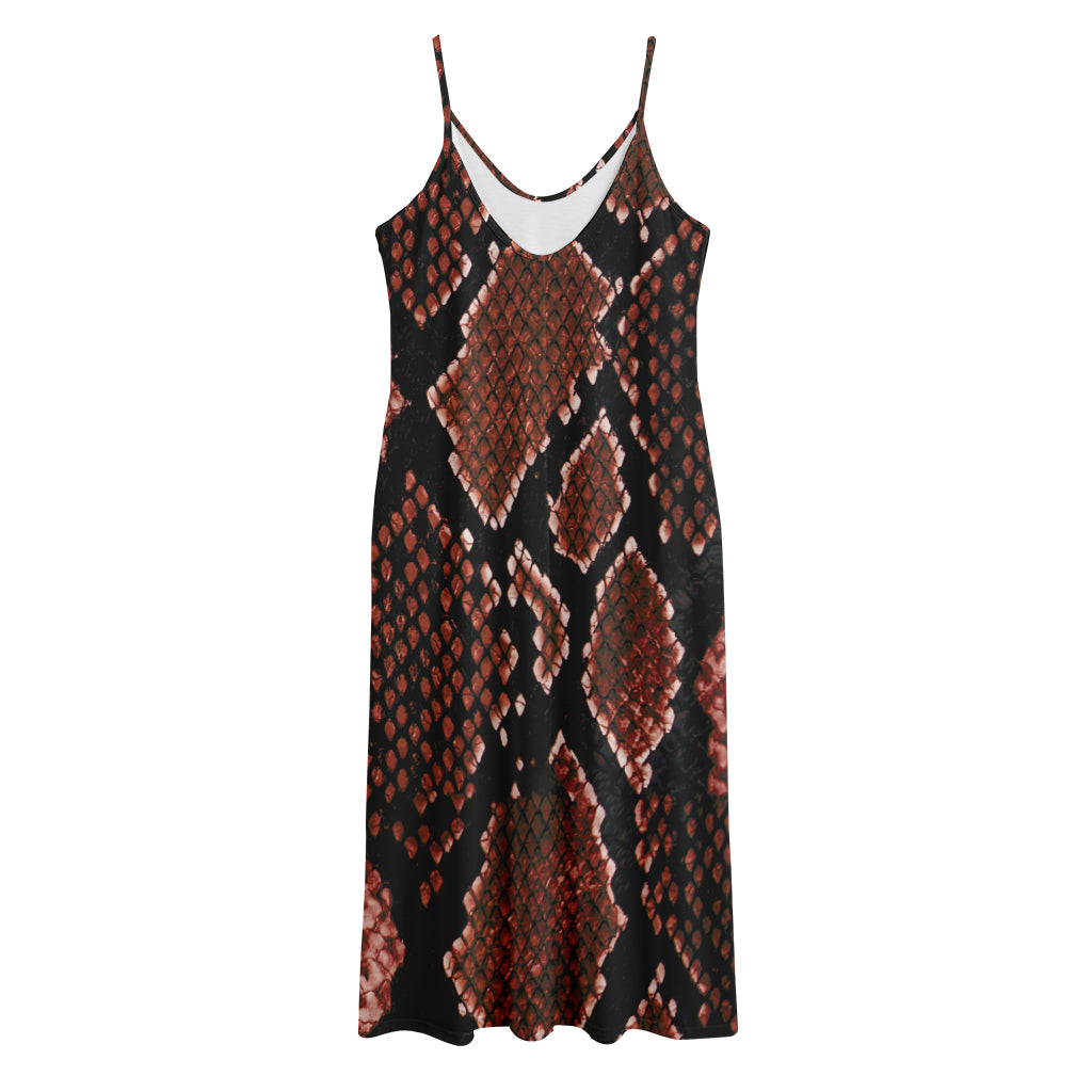 Brick Red Python Snakeskin Print Jersey Midi Cami Dress