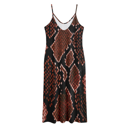 Brick Red Python Snakeskin Print Jersey Midi Cami Dress