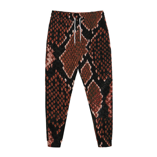 Brick Red Python Snakeskin Print Jogger Pants