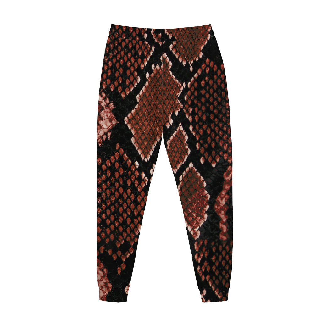 Brick Red Python Snakeskin Print Jogger Pants
