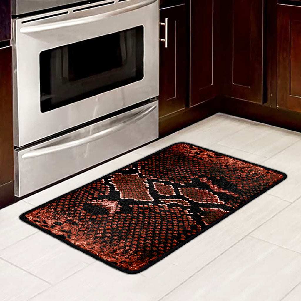 Brick Red Python Snakeskin Print Kitchen Mat