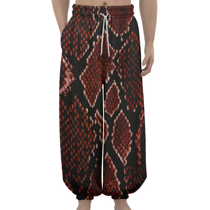 Brick Red Python Snakeskin Print Lantern Pants