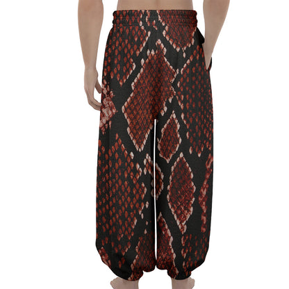 Brick Red Python Snakeskin Print Lantern Pants