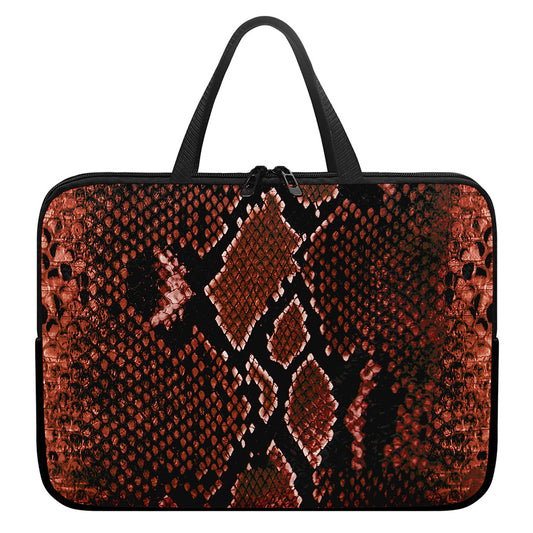 Brick Red Python Snakeskin Print Laptop Sleeve With Handle