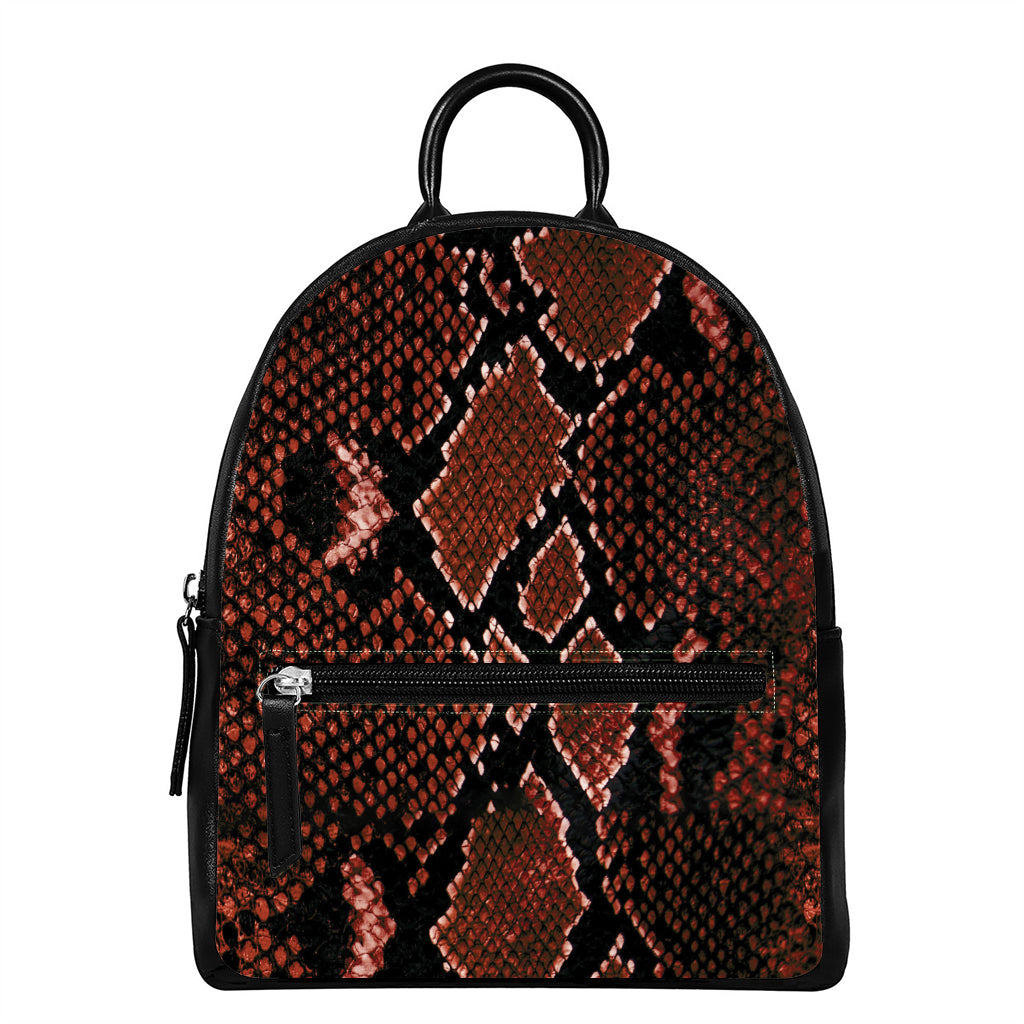 Brick Red Python Snakeskin Print Leather Backpack