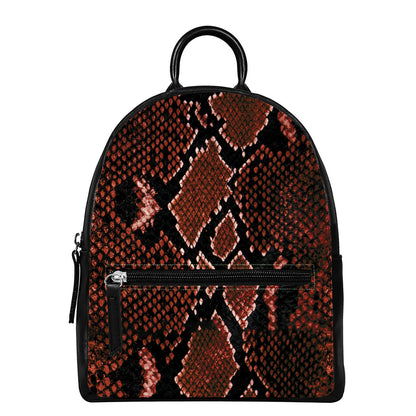 Brick Red Python Snakeskin Print Leather Backpack