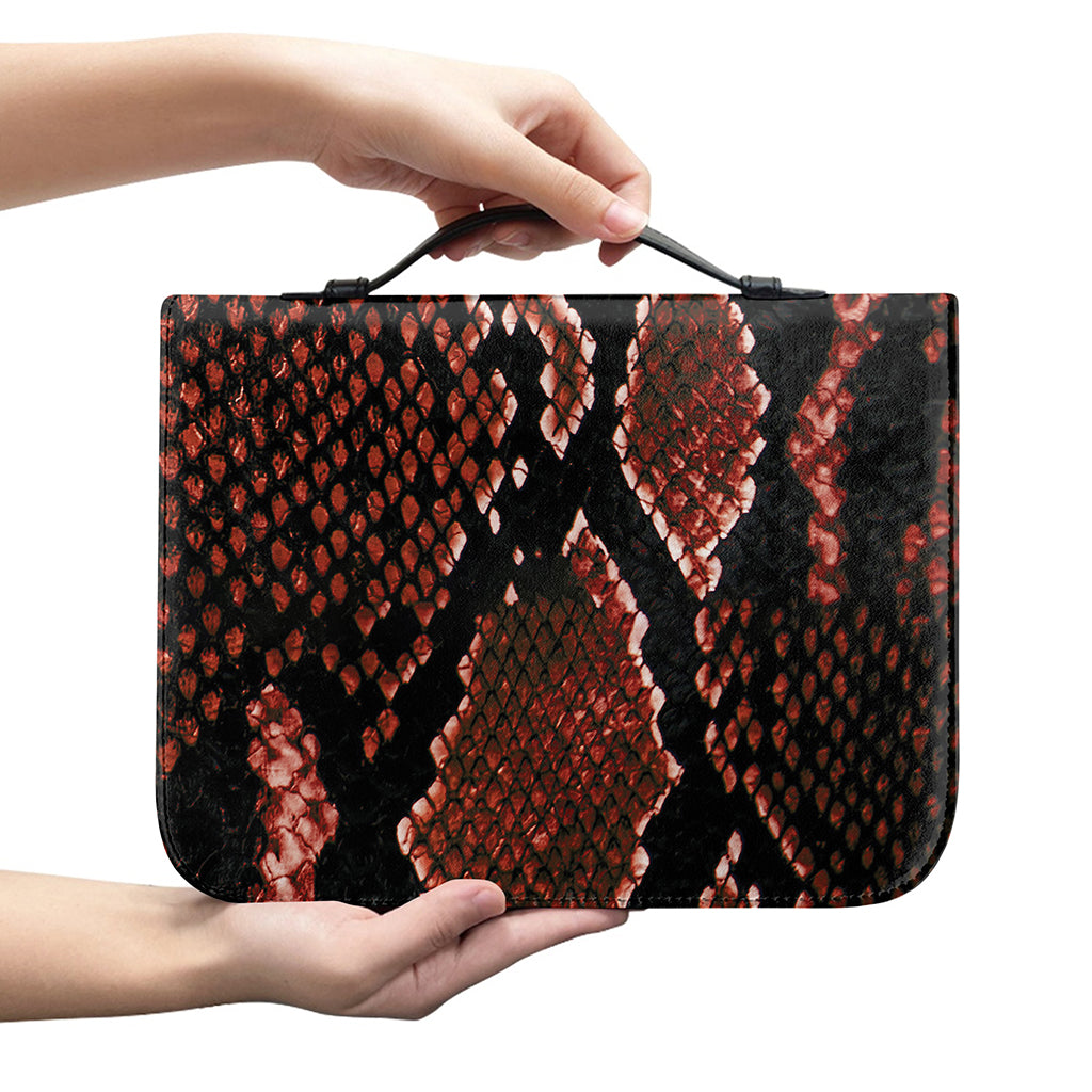 Brick Red Python Snakeskin Print Leather Bible Cover