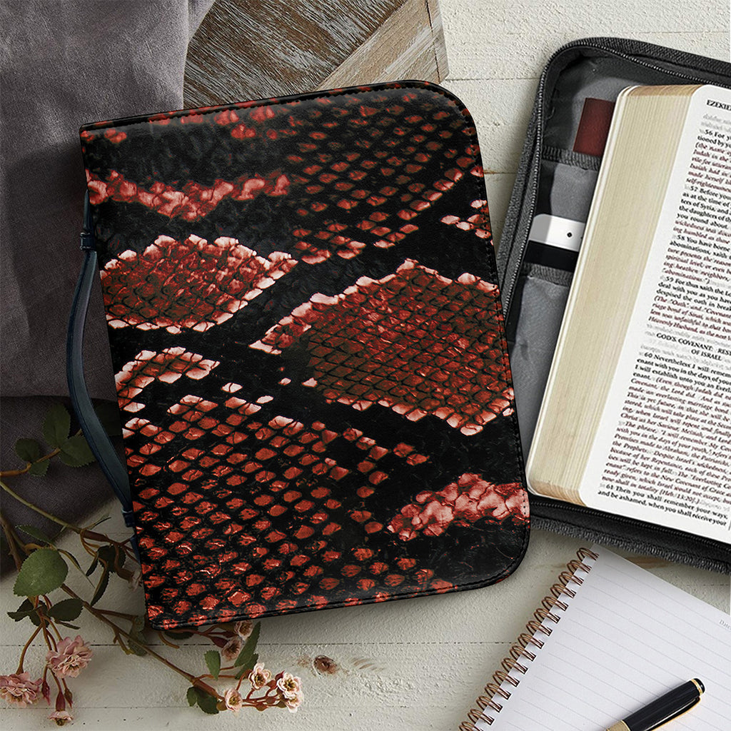 Brick Red Python Snakeskin Print Leather Bible Cover