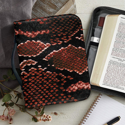 Brick Red Python Snakeskin Print Leather Bible Cover