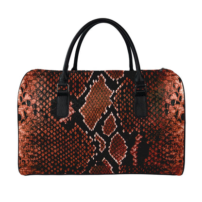 Brick Red Python Snakeskin Print Leather Duffle Bag