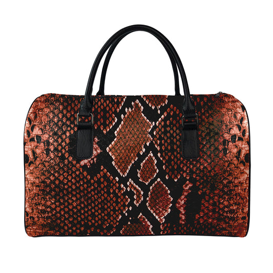 Brick Red Python Snakeskin Print Leather Duffle Bag