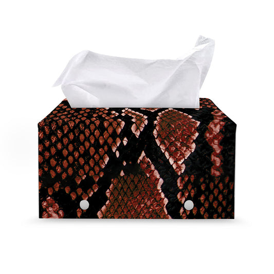 Brick Red Python Snakeskin Print Leather Tissue Box Cover