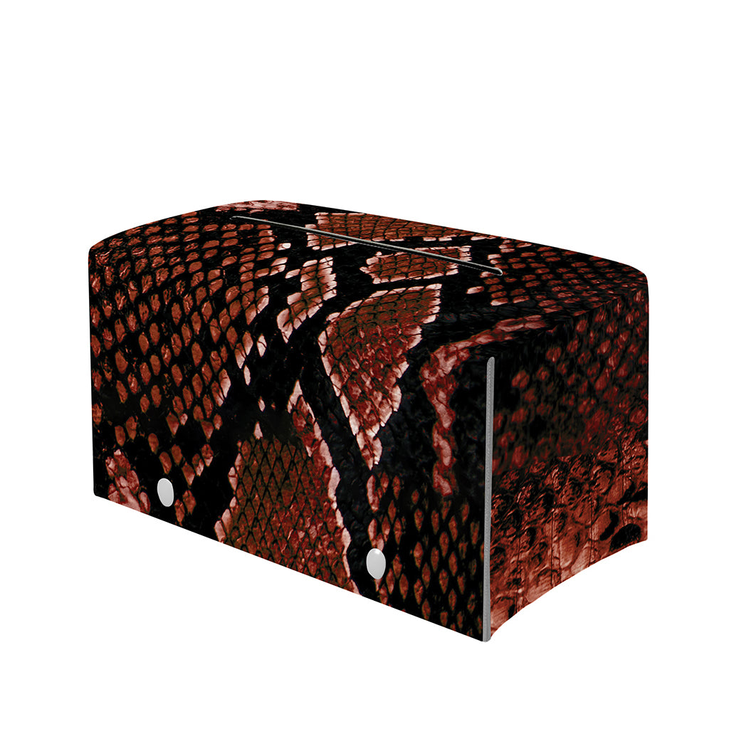 Brick Red Python Snakeskin Print Leather Tissue Box Cover