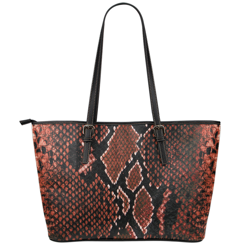 Brick Red Python Snakeskin Print Leather Tote Bag