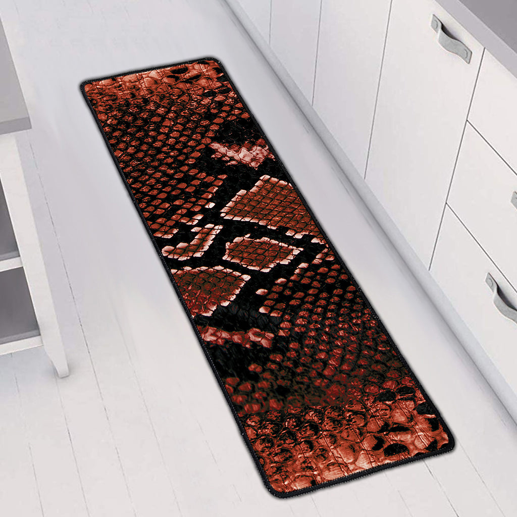 Brick Red Python Snakeskin Print Long Kitchen Mat