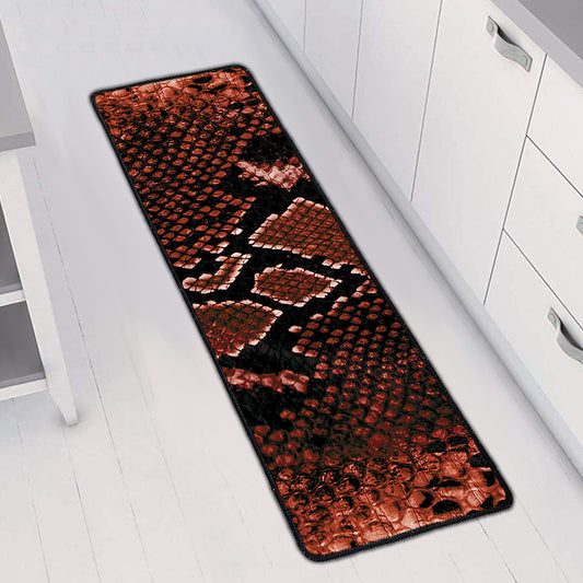 Brick Red Python Snakeskin Print Long Kitchen Mat