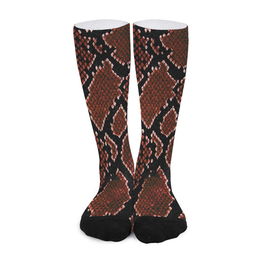 Brick Red Python Snakeskin Print Long Socks