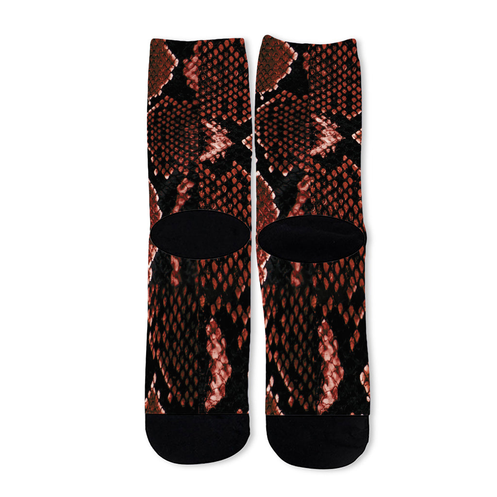 Brick Red Python Snakeskin Print Long Socks