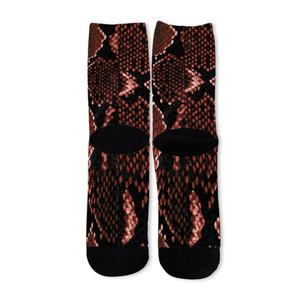 Brick Red Python Snakeskin Print Long Socks