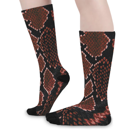Brick Red Python Snakeskin Print Long Socks