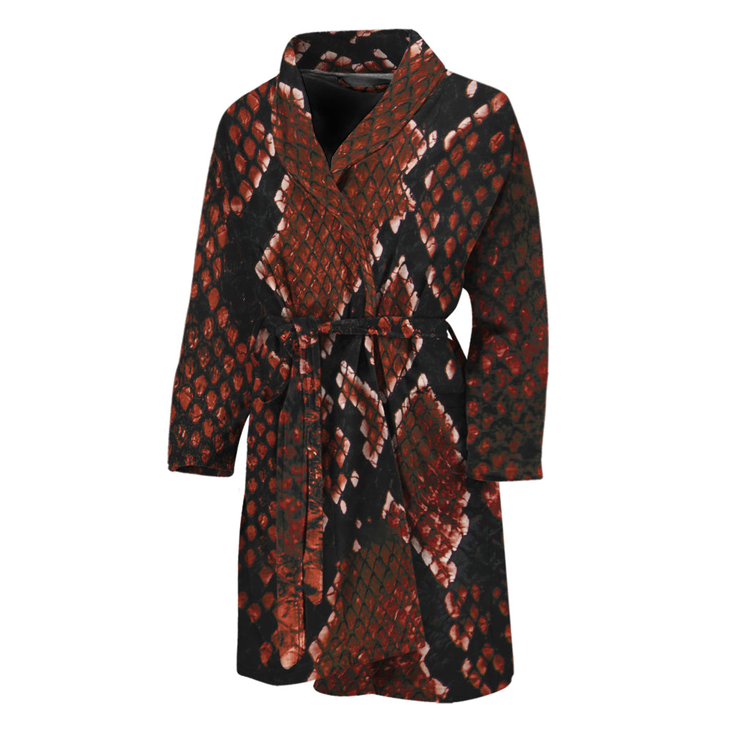 Brick Red Python Snakeskin Print Men's Bathrobe