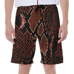 Brick Red Python Snakeskin Print Men's Beach Shorts