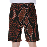 Brick Red Python Snakeskin Print Men's Beach Shorts