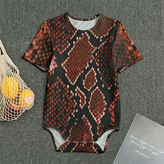 Brick Red Python Snakeskin Print Men's Bodysuit