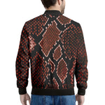 Brick Red Python Snakeskin Print Men's Bomber Jacket